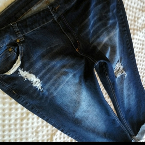 Indigo Rein Jeans Size 24 Skinny Leg Distressed Cuff Crop - Picture 8 of 12